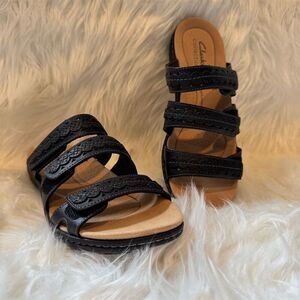 Clarks Women's Laurieann Cove Black Leather Slide Sandals Size 6